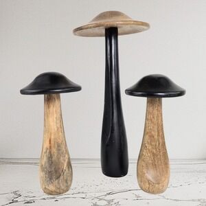 Set 3 Decorative Black Natural Wood‎ Mushrooms Mid Century Modern Sculptures Vtg